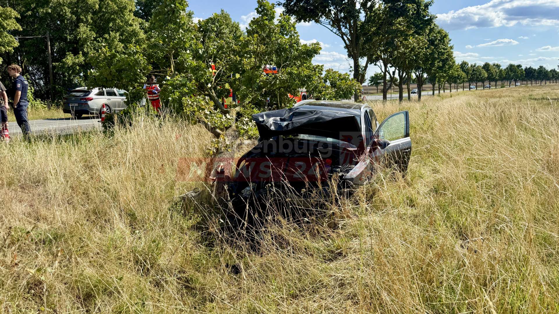 70-Jähriger prallt mit Pkw gegen Baum – Straße zeitweise halbseitig gesperrt
